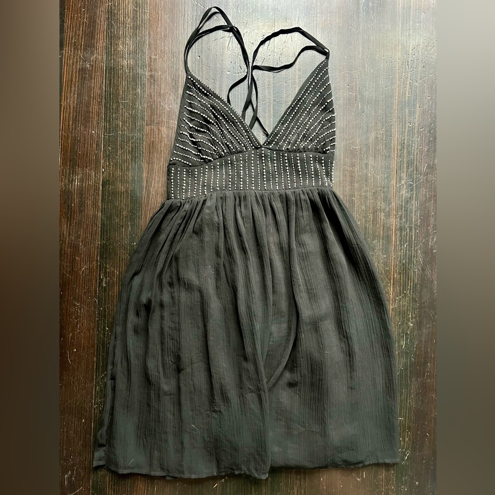 Beaded bodice black dress